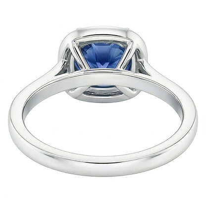 Cushion Sapphire Halo Natural Earth Mined Diamond Ring 3.50 Carats 14K White Gold Jewelry
