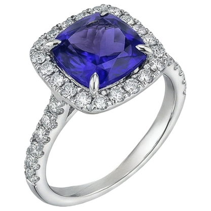 Cushion Shape 2.25 Carats Tanzanite With Natural Earth Mined Diamond Wedding Ring Jewelry