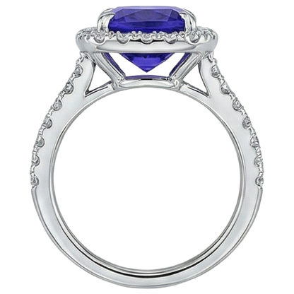 Cushion Shape 2.25 Carats Tanzanite With Natural Earth Mined Diamond Wedding Ring Jewelry