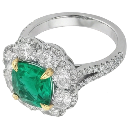 Natural Real ( Not Lab Grown ) Cushion Shape Green Emerald GIA Ring Halo Jewelry
