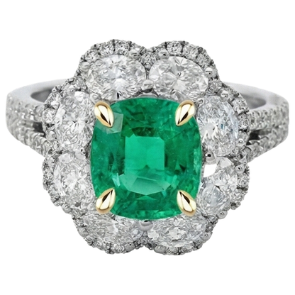 Natural Real ( Not Lab Grown ) Cushion Shape Green Emerald GIA Ring Halo Jewelry