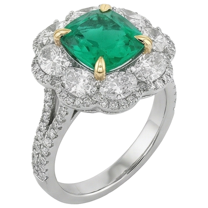 Natural Real ( Not Lab Grown ) Cushion Shape Green Emerald GIA Ring Halo Jewelry