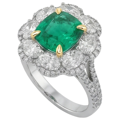Natural Real ( Not Lab Grown ) Cushion Shape Green Emerald GIA Ring Halo Jewelry