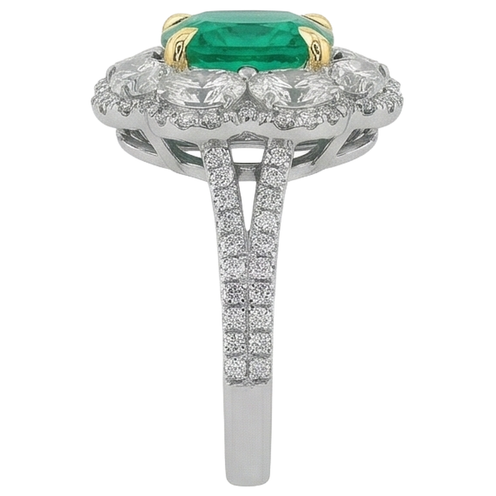 Natural Real ( Not Lab Grown ) Cushion Shape Green Emerald GIA Ring Halo Jewelry
