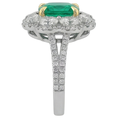 Natural Real ( Not Lab Grown ) Cushion Shape Green Emerald GIA Ring Halo Jewelry