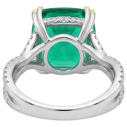 Natural Real ( Not Lab Grown ) Cushion Shape Green Emerald GIA Ring With Diamonds Split Shank