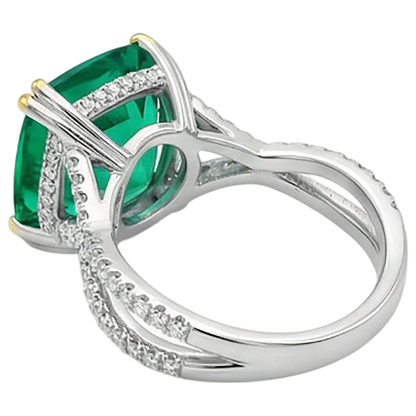 Natural Real ( Not Lab Grown ) Cushion Shape Green Emerald GIA Ring With Diamonds Split Shank