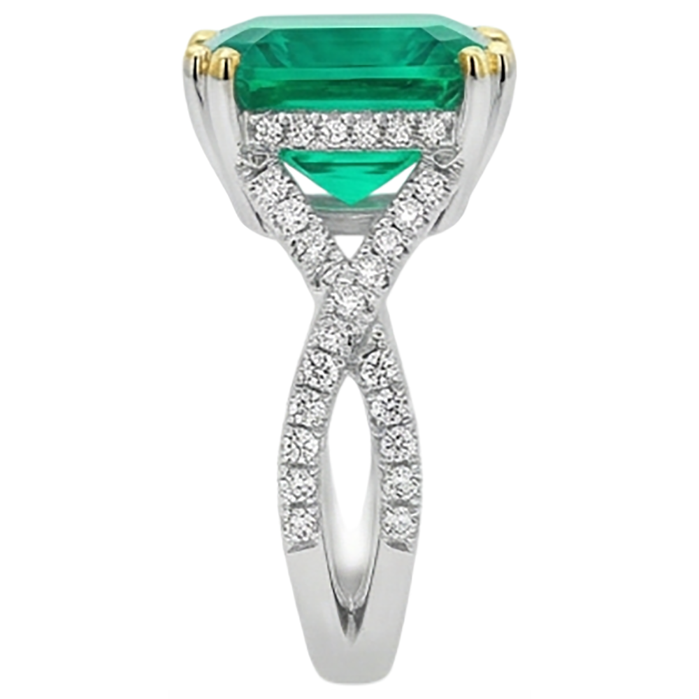 Natural Real ( Not Lab Grown ) Cushion Shape Green Emerald GIA Ring With Diamonds Split Shank