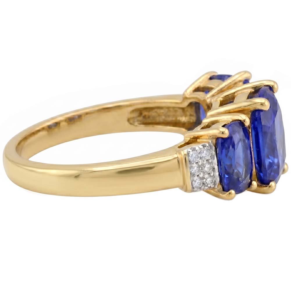 Cushion Sri Lanka Blue Sapphire Natural Earth Mined Diamond Ring 3-Stone 5.26 Carat YG 14K