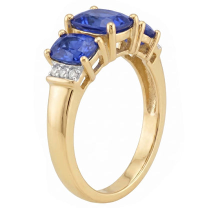 Cushion Sri Lanka Blue Sapphire Natural Earth Mined Diamond Ring 3-Stone 5.26 Carat YG 14K