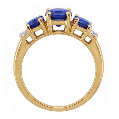 Cushion Sri Lanka Blue Sapphire Natural Earth Mined Diamond Ring 3-Stone 5.26 Carat YG 14K