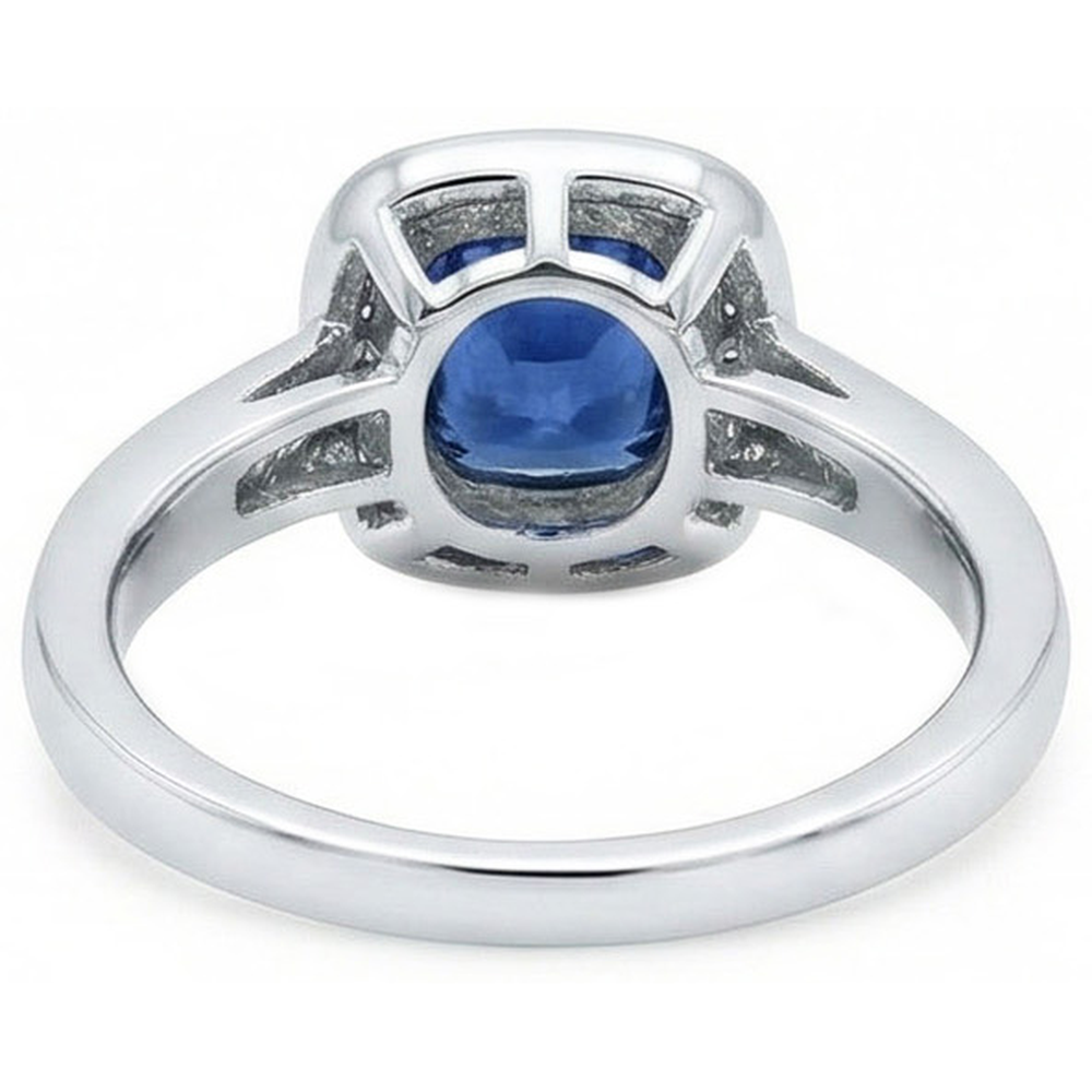 Cushion Sri Lanka Blue Sapphire Natural Earth Mined Diamond Ring Solid Gold 1.70 Ct