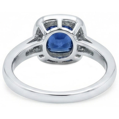 Cushion Sri Lanka Blue Sapphire Natural Earth Mined Diamond Ring Solid Gold 1.70 Ct