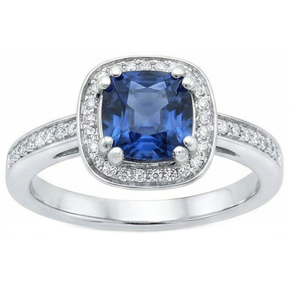 Cushion Sri Lanka Blue Sapphire Natural Earth Mined Diamond Ring Solid Gold 1.70 Ct