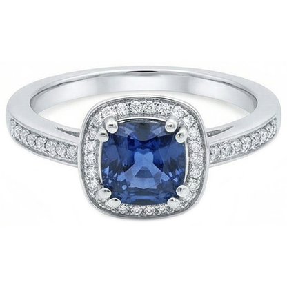 Cushion Sri Lanka Blue Sapphire Natural Earth Mined Diamond Ring Solid Gold 1.70 Ct