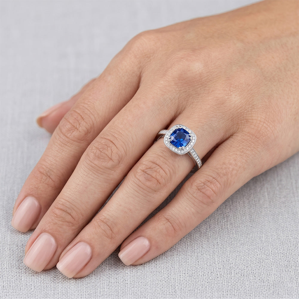 Cushion Sri Lanka Blue Sapphire Natural Earth Mined Diamond Ring Solid Gold 1.70 Ct