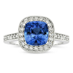 Cushion Sri Lanka Blue Sapphire Natural Earth Mined Diamonds 3.40 Ct Ring White Gold 14K
