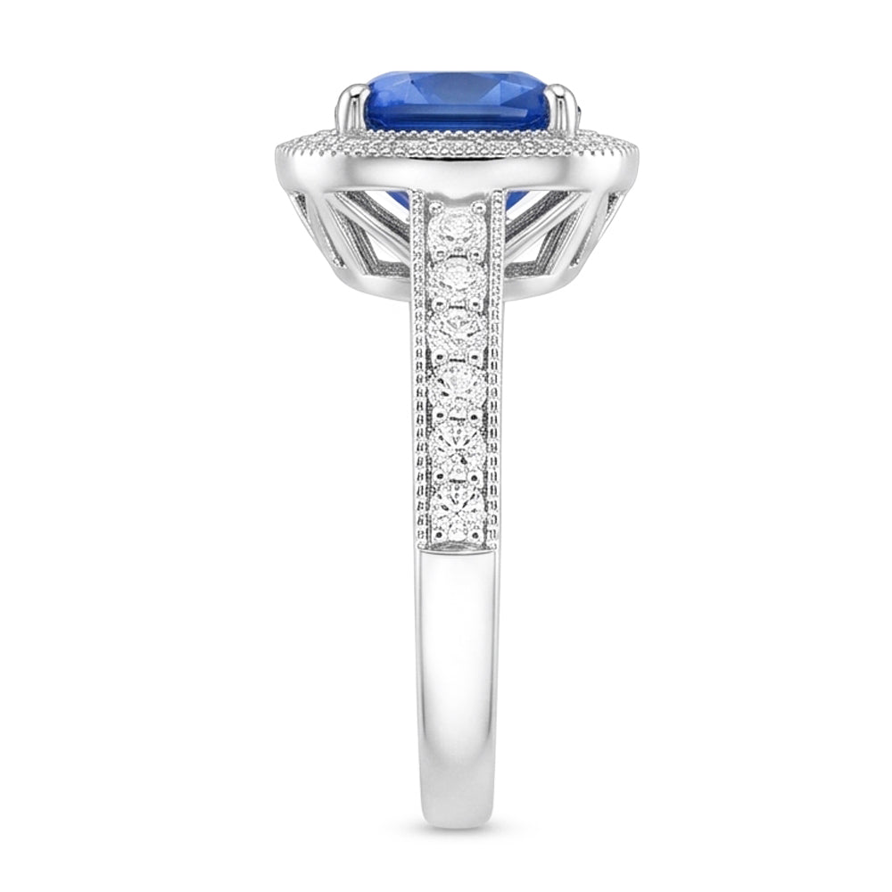 Cushion Sri Lanka Blue Sapphire Natural Earth Mined Diamonds 3.40 Ct Ring White Gold 14K