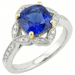 Cushion Sri Lanka Sapphire Natural Earth Mined Diamonds Ring 5.66 Ct. Two Tone Gold