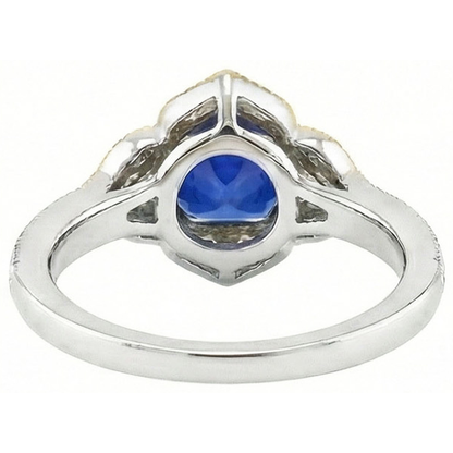 Cushion Sri Lanka Sapphire Natural Earth Mined Diamonds Ring 5.66 Ct. Two Tone Gold