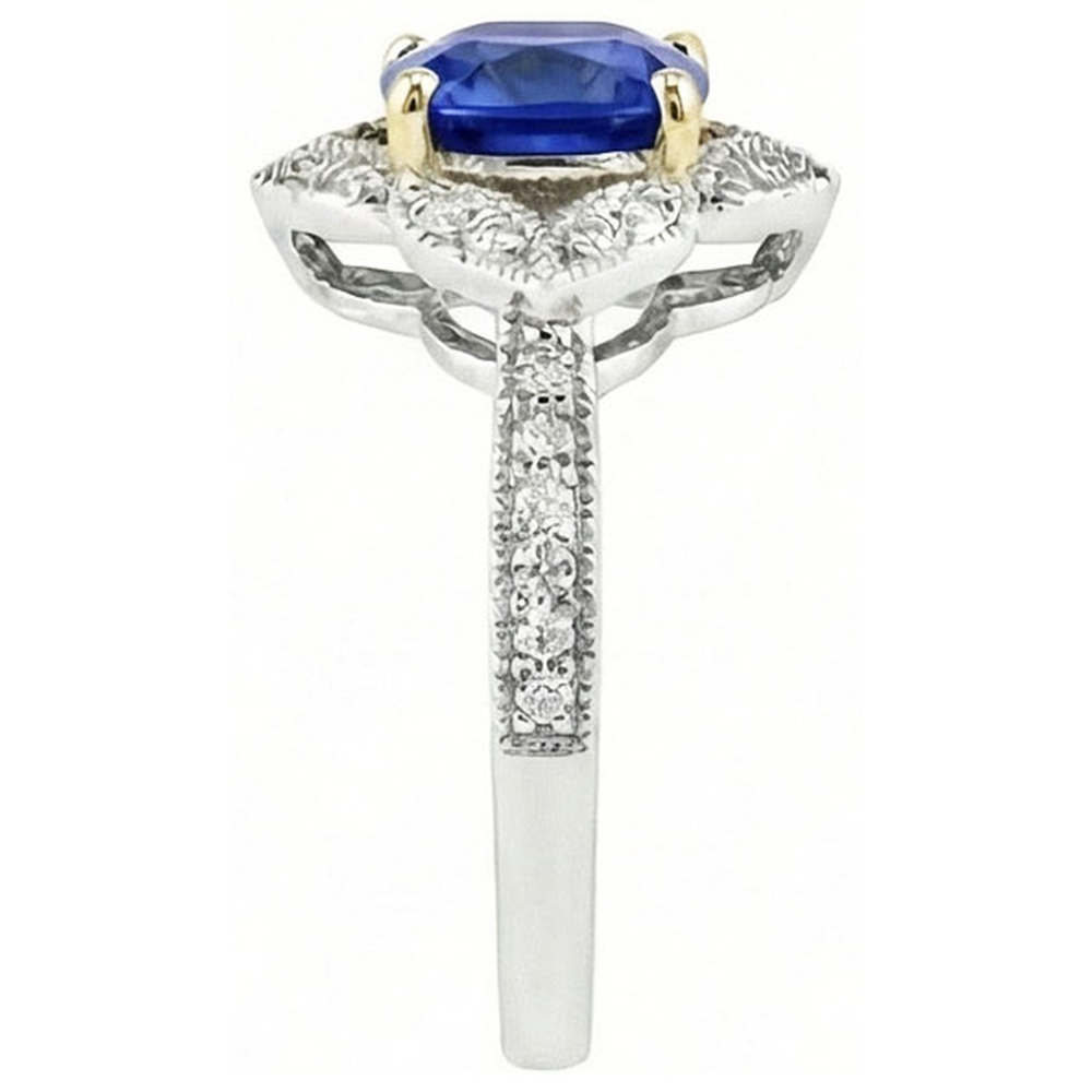 Cushion Sri Lanka Sapphire Natural Earth Mined Diamonds Ring 5.66 Ct. Two Tone Gold