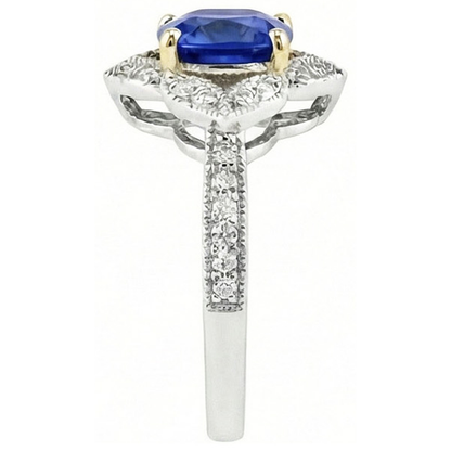 Cushion Sri Lanka Sapphire Natural Earth Mined Diamonds Ring 5.66 Ct. Two Tone Gold