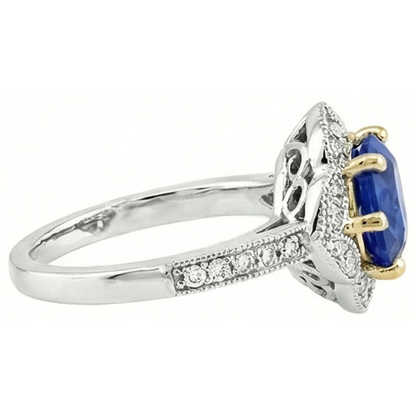 Cushion Sri Lanka Sapphire Natural Earth Mined Diamonds Ring 5.66 Ct. Two Tone Gold