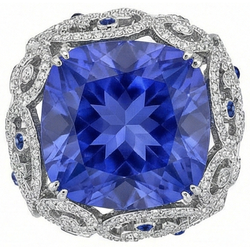 Cushion Sri Lanka Sapphire Natural Earth Mined Diamonds White Gold 14K Ring 8.51 Ct