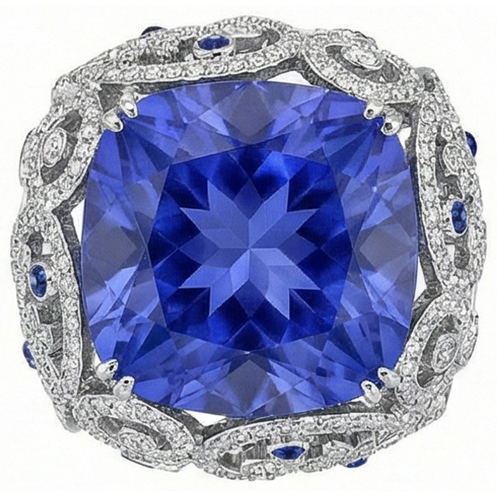 Cushion Sri Lanka Sapphire Natural Earth Mined Diamonds White Gold 14K Ring 8.51 Ct