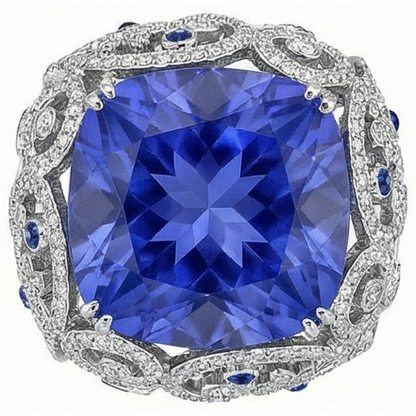 Cushion Sri Lanka Sapphire Natural Earth Mined Diamonds White Gold 14K Ring 8.51 Ct