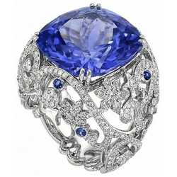 Cushion Sri Lanka Sapphire Natural Earth Mined Diamonds White Gold 14K Ring 8.51 Ct
