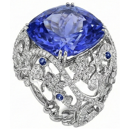 Cushion Sri Lanka Sapphire Natural Earth Mined Diamonds White Gold 14K Ring 8.51 Ct