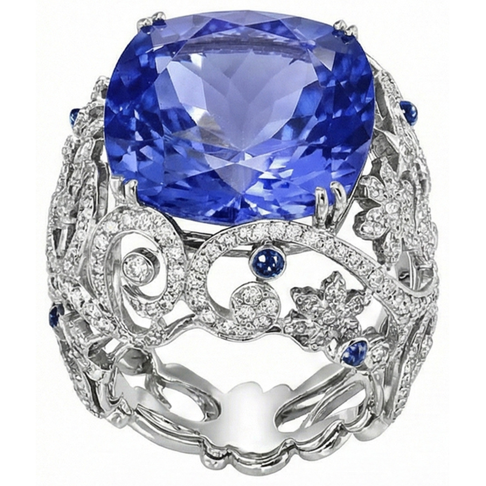Cushion Sri Lanka Sapphire Natural Earth Mined Diamonds White Gold 14K Ring 8.51 Ct