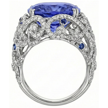 Cushion Sri Lanka Sapphire Natural Earth Mined Diamonds White Gold 14K Ring 8.51 Ct