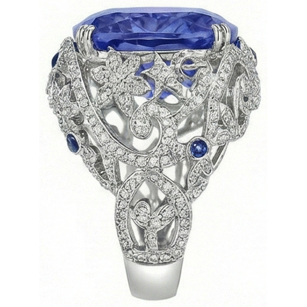 Cushion Sri Lanka Sapphire Natural Earth Mined Diamonds White Gold 14K Ring 8.51 Ct