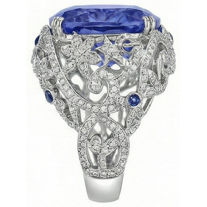 Cushion Sri Lanka Sapphire Natural Earth Mined Diamonds White Gold 14K Ring 8.51 Ct