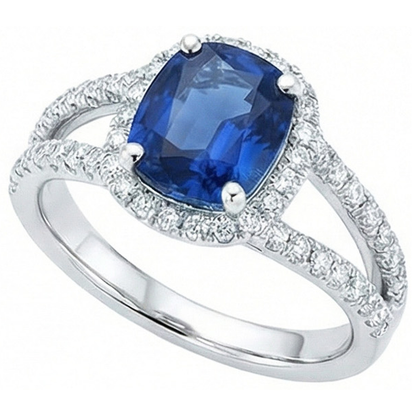 Cushion Sri Lanka Sapphire Round Halo Natural Earth Mined Diamonds Ring 4.75 Ct