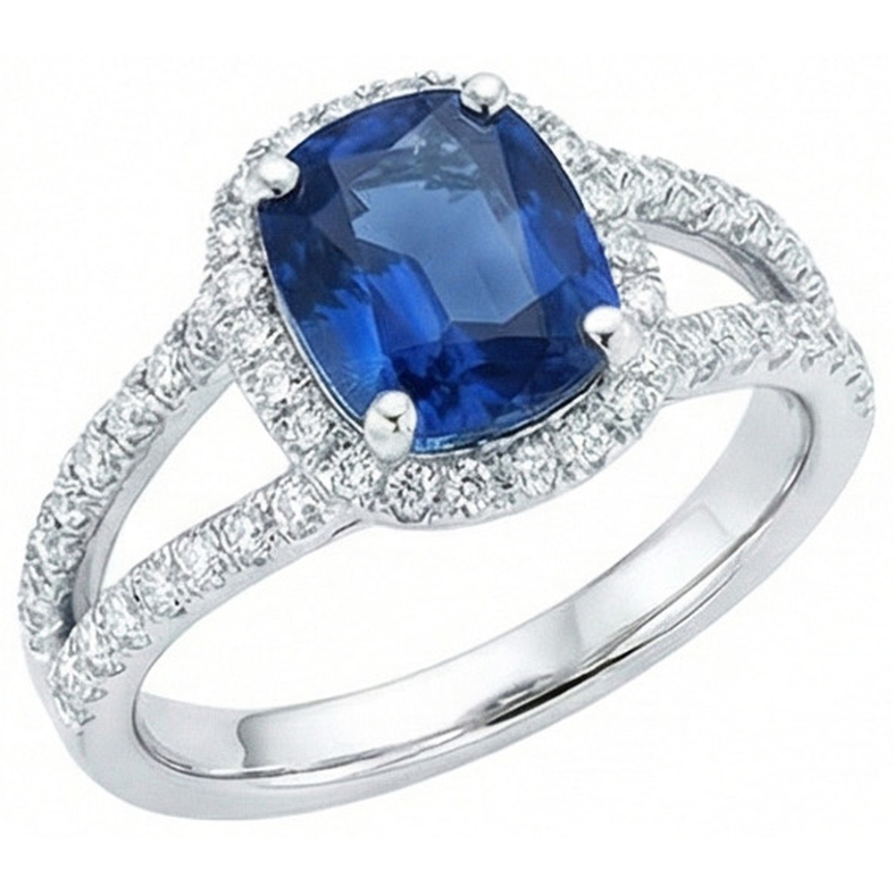 Cushion Sri Lanka Sapphire Round Halo Natural Earth Mined Diamonds Ring 4.75 Ct