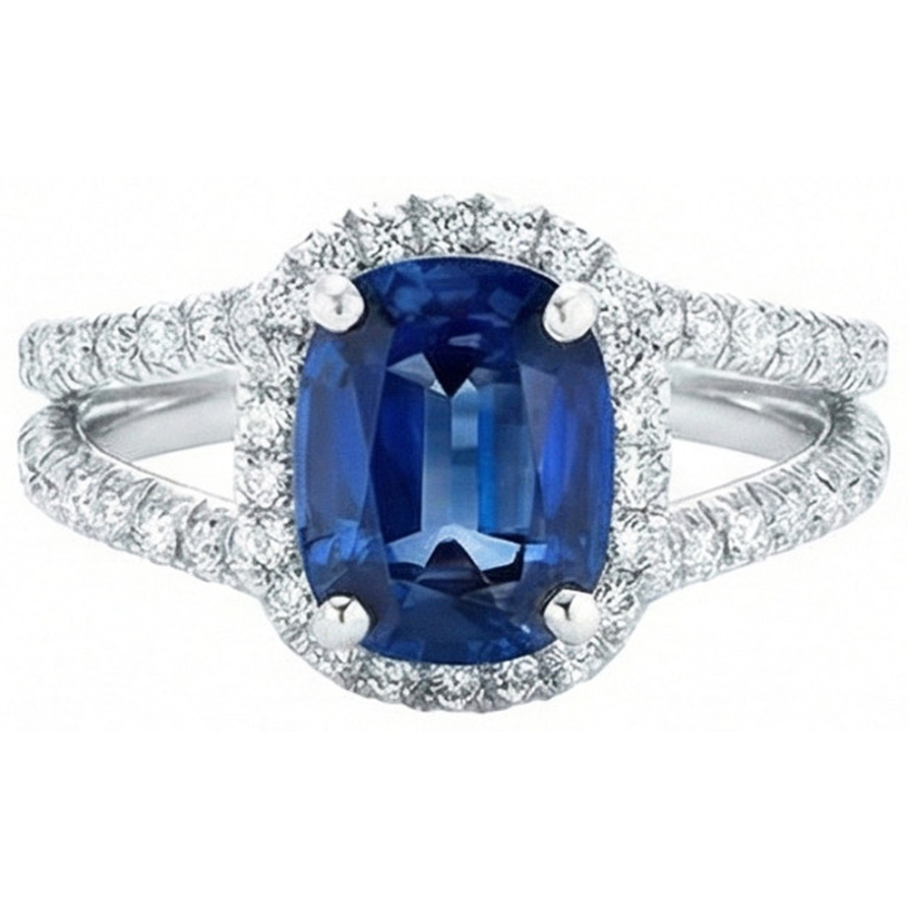 Cushion Sri Lanka Sapphire Round Halo Natural Earth Mined Diamonds Ring 4.75 Ct