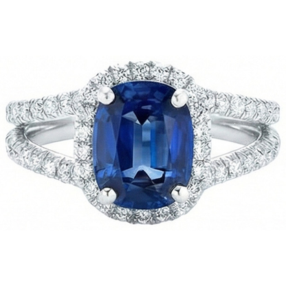 Cushion Sri Lanka Sapphire Round Halo Natural Earth Mined Diamonds Ring 4.75 Ct