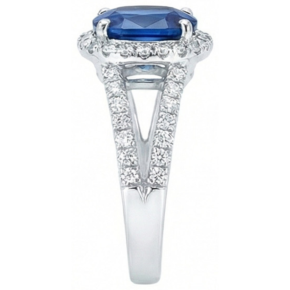Cushion Sri Lanka Sapphire Round Halo Natural Earth Mined Diamonds Ring 4.75 Ct