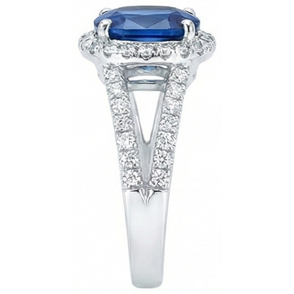 Cushion Sri Lanka Sapphire Round Halo Natural Earth Mined Diamonds Ring 4.75 Ct