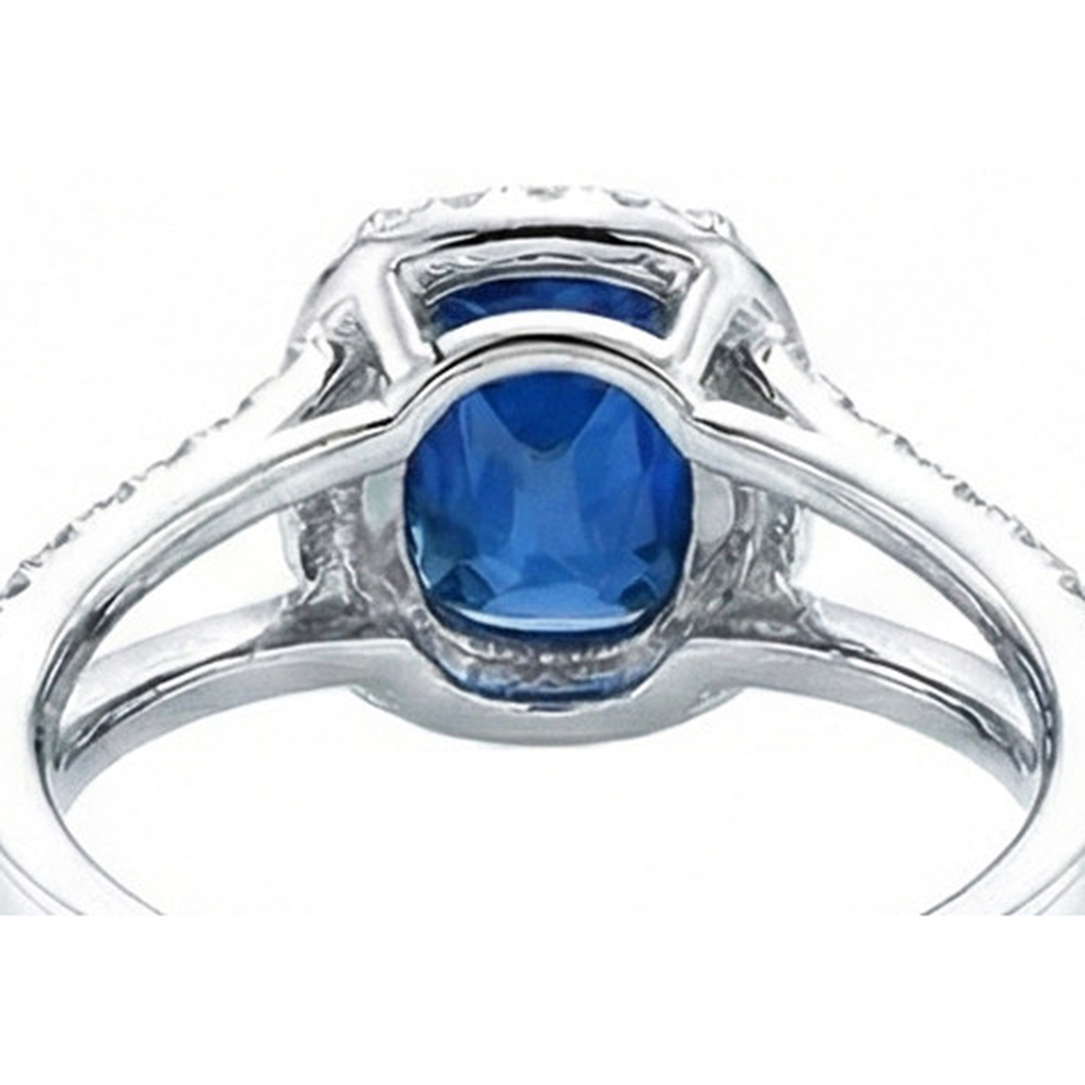 Cushion Sri Lanka Sapphire Round Halo Natural Earth Mined Diamonds Ring 4.75 Ct