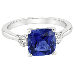 Cushion Sri Lankan Sapphire Natural Earth Mined Diamond 3 Stone Ring 2.75 Carats