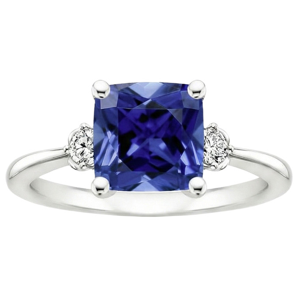 Cushion Sri Lankan Sapphire Natural Earth Mined Diamond 3 Stone Ring 2.75 Carats