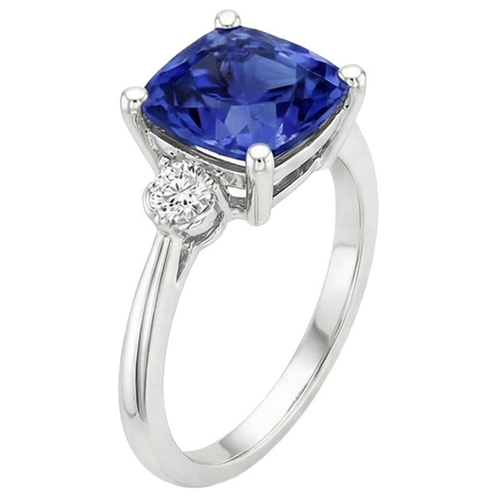 Cushion Sri Lankan Sapphire Natural Earth Mined Diamond 3 Stone Ring 2.75 Carats
