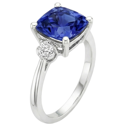 Cushion Sri Lankan Sapphire Natural Earth Mined Diamond 3 Stone Ring 2.75 Carats
