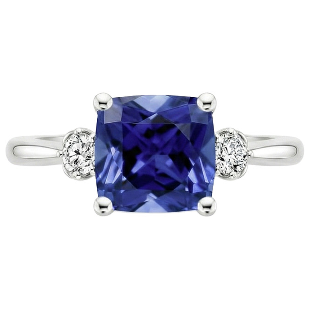 Cushion Sri Lankan Sapphire Natural Earth Mined Diamond 3 Stone Ring 2.75 Carats