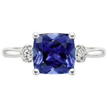 Cushion Sri Lankan Sapphire Natural Earth Mined Diamond 3 Stone Ring 2.75 Carats
