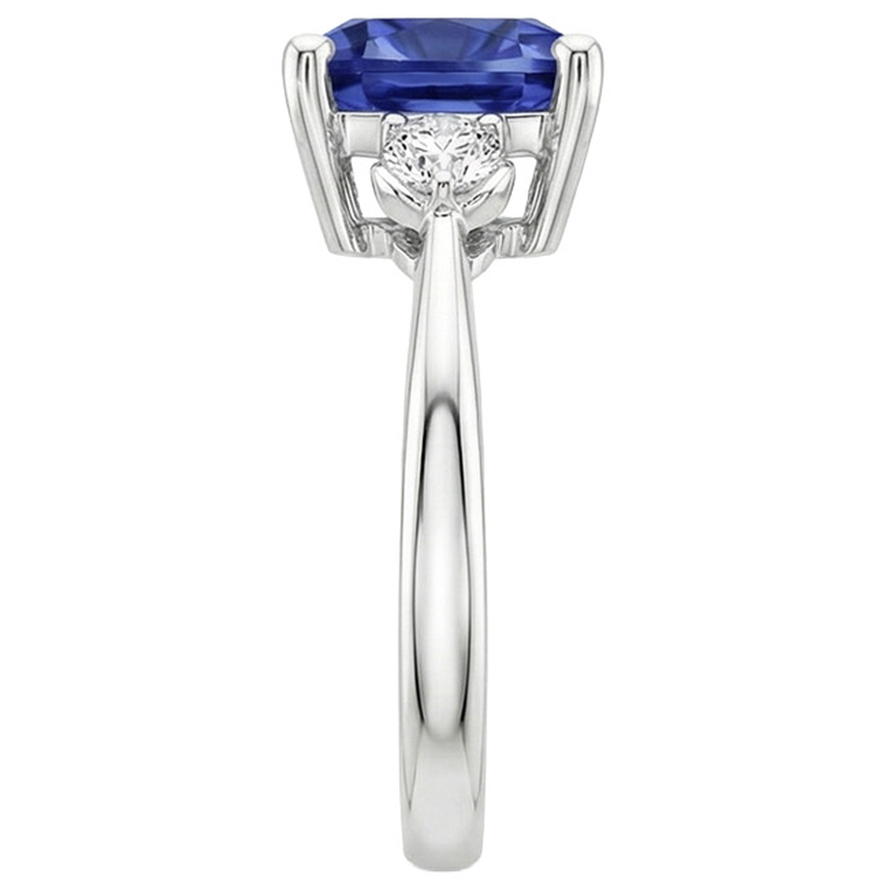 Cushion Sri Lankan Sapphire Natural Earth Mined Diamond 3 Stone Ring 2.75 Carats